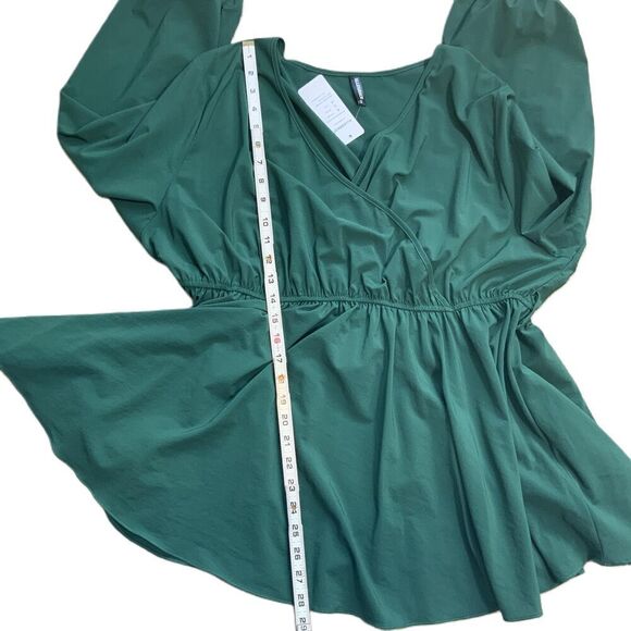 Allegrace Green Long Sleeves V Neck Elasticated Cuffs Coquette Wrap Blouse 3X - Picture 7 of 14
